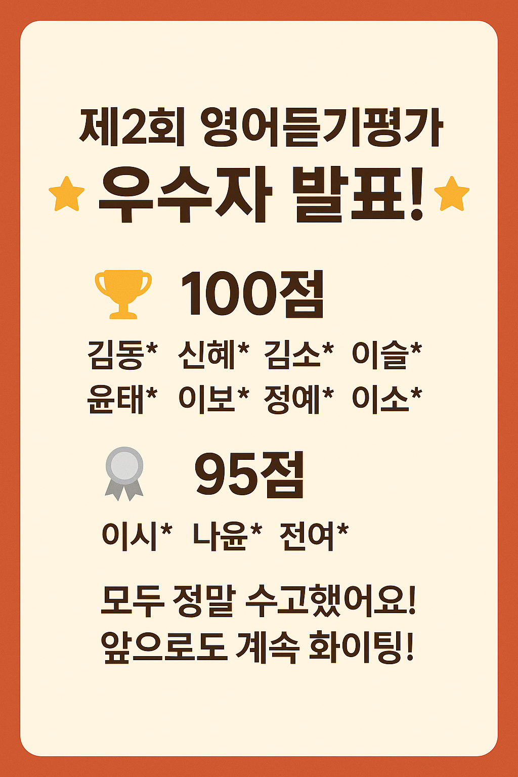 제2회 영어듣기평가 결과